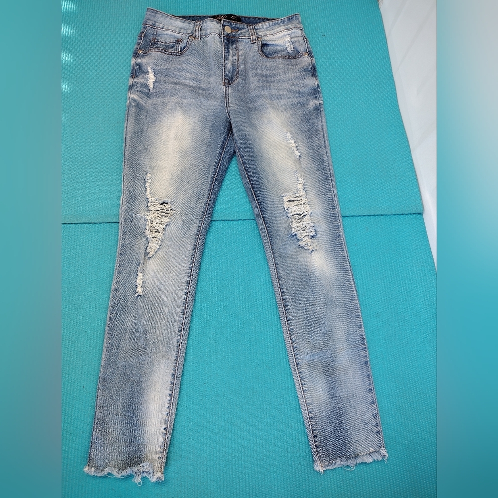 Ci Sono Women's Skinny Ripped Mid Rise Ankle Jeans - Stretch - Frayed Hem 9/29